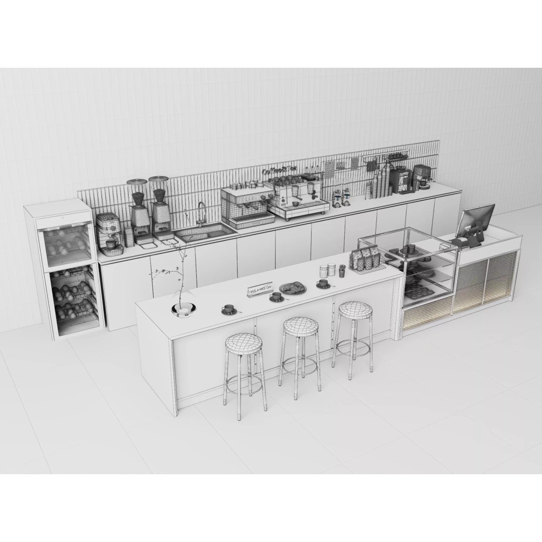 Coffee Shop Counter 3D Model – Modern Stainless Steel Interior Asset - View 15