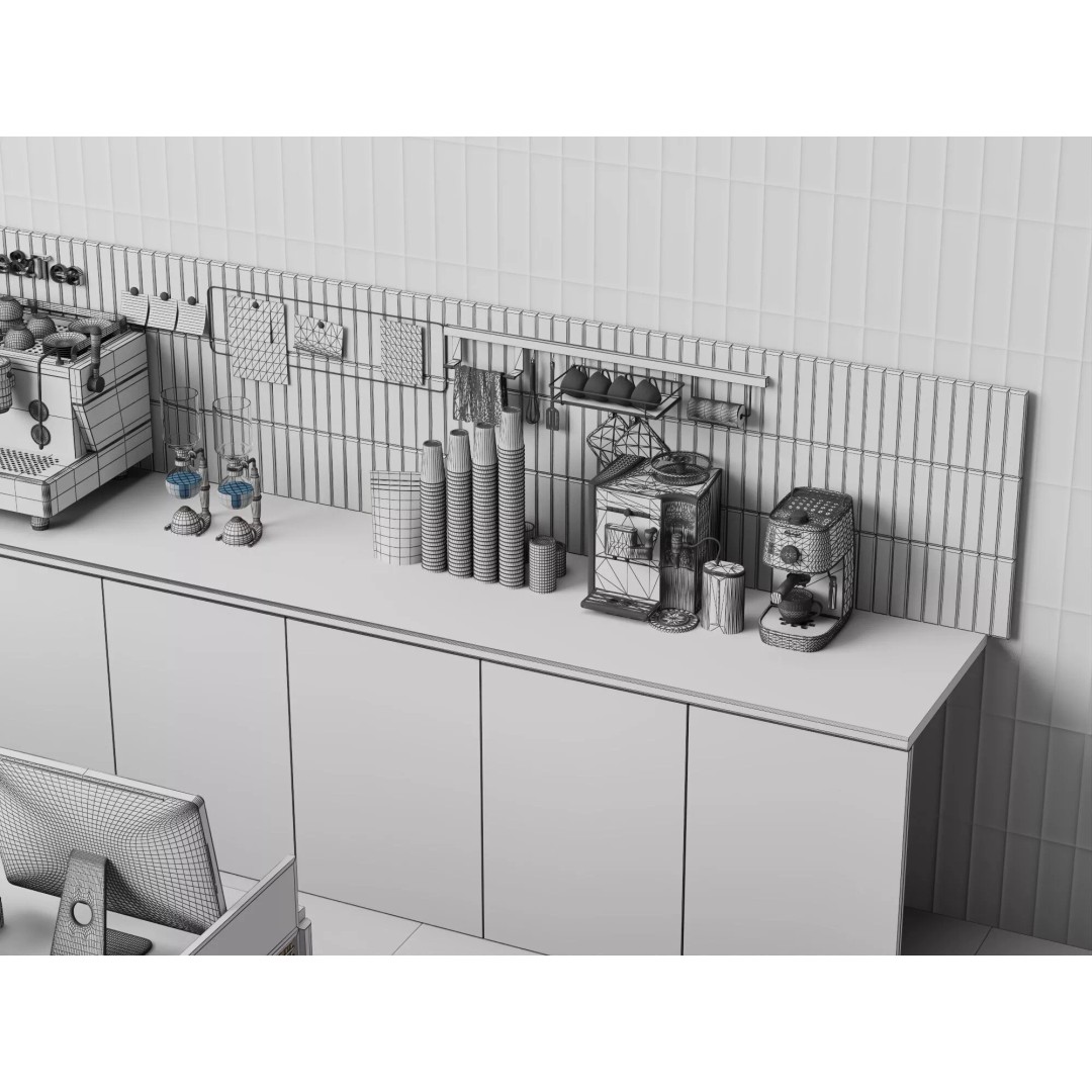 Coffee Shop Counter 3D Model – Modern Stainless Steel Interior Asset - View 16