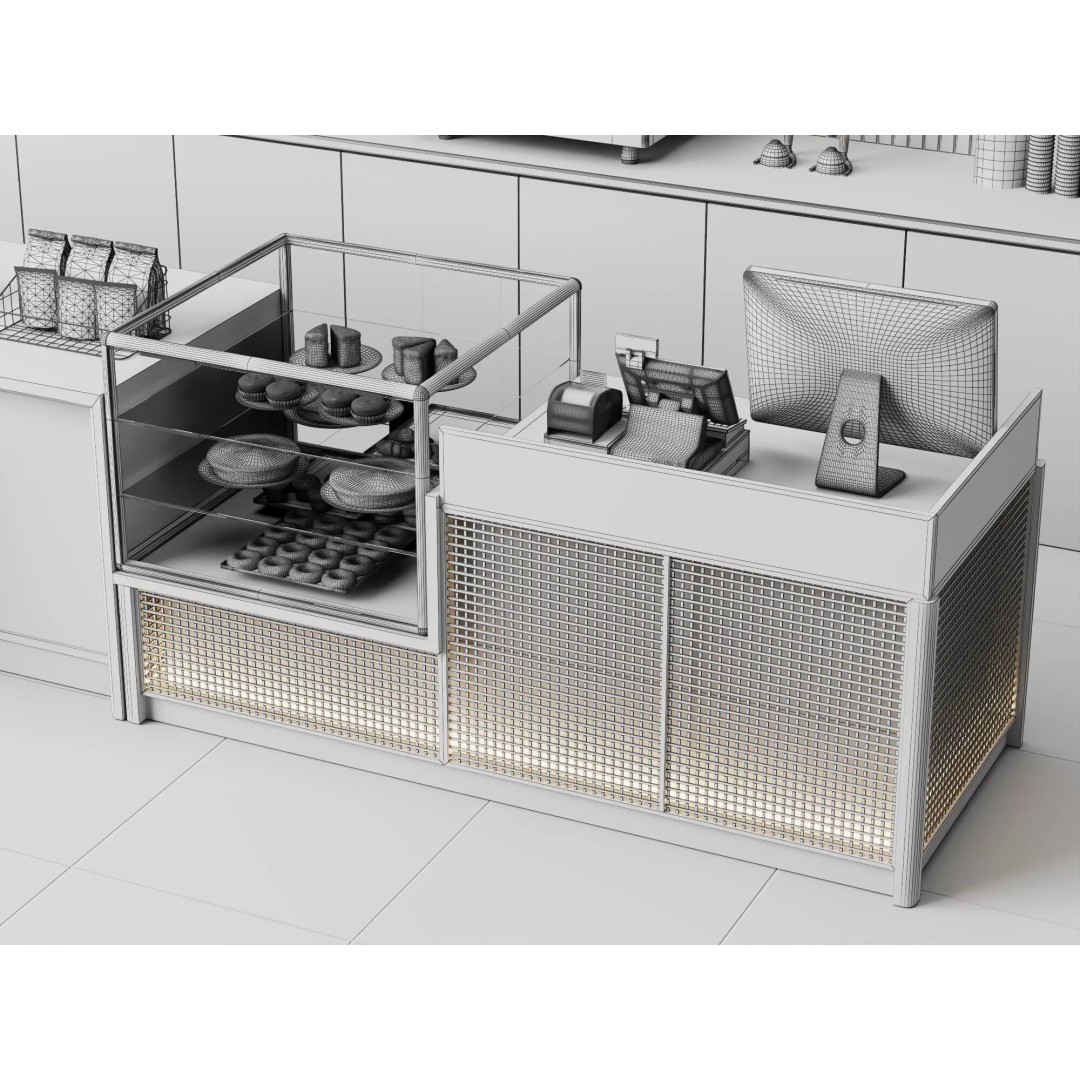 Coffee Shop Counter 3D Model – Modern Stainless Steel Interior Asset - View 17
