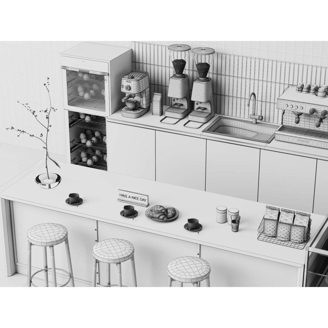 Coffee Shop Counter 3D Model – Modern Stainless Steel Interior Asset - View 18