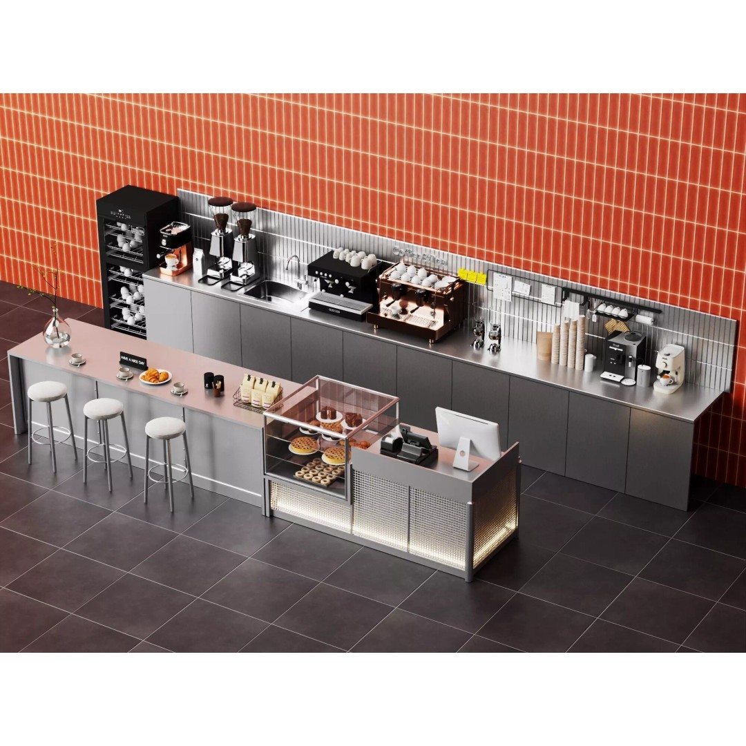 Coffee Shop Counter 3D Model – Modern Stainless Steel Interior Asset - View 2