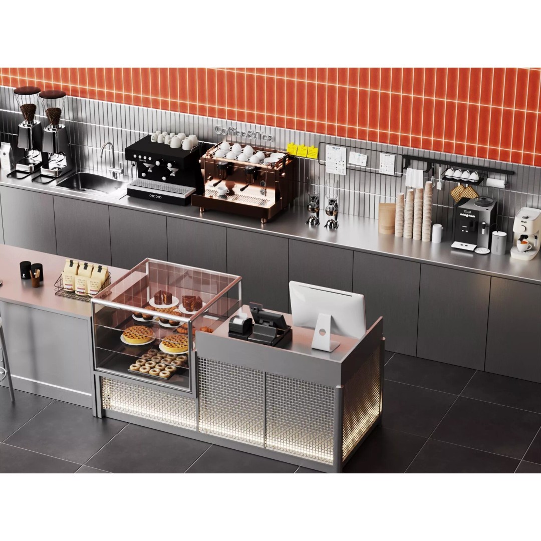 Coffee Shop Counter 3D Model – Modern Stainless Steel Interior Asset - View 5