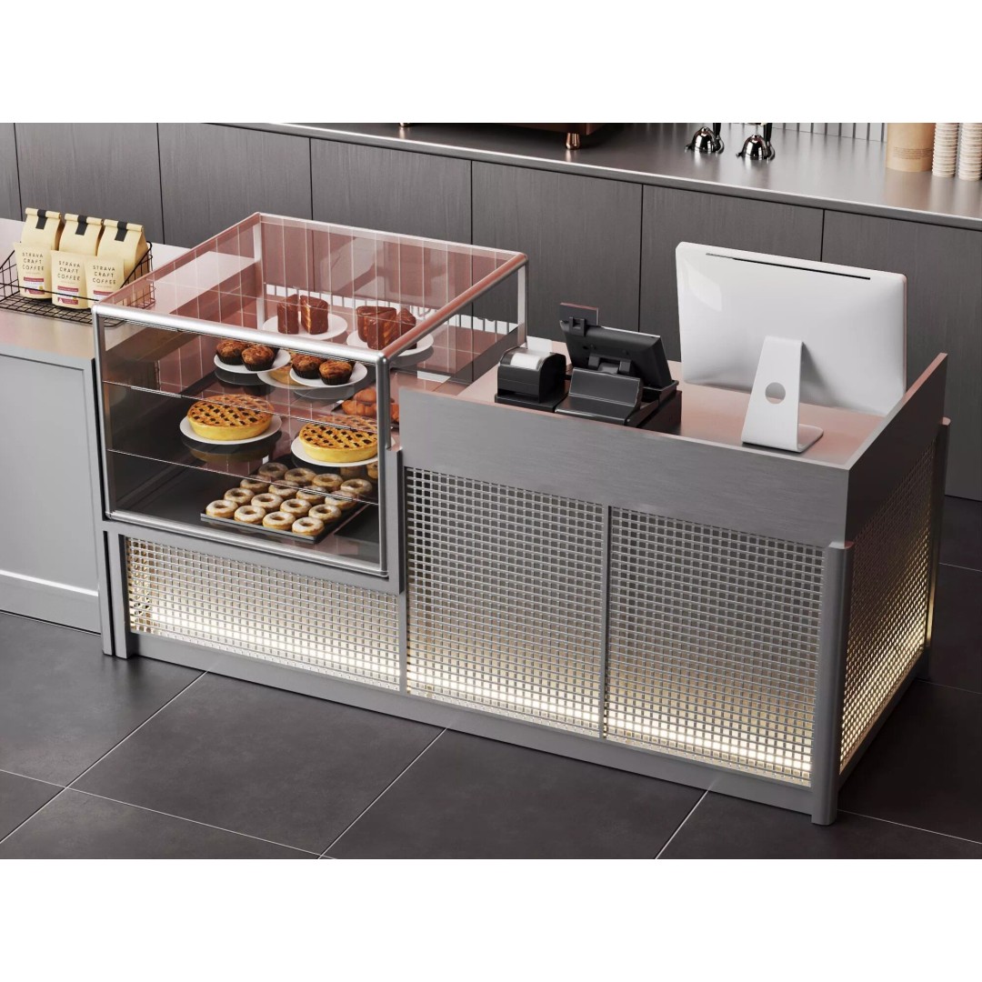 Coffee Shop Counter 3D Model – Modern Stainless Steel Interior Asset - View 7