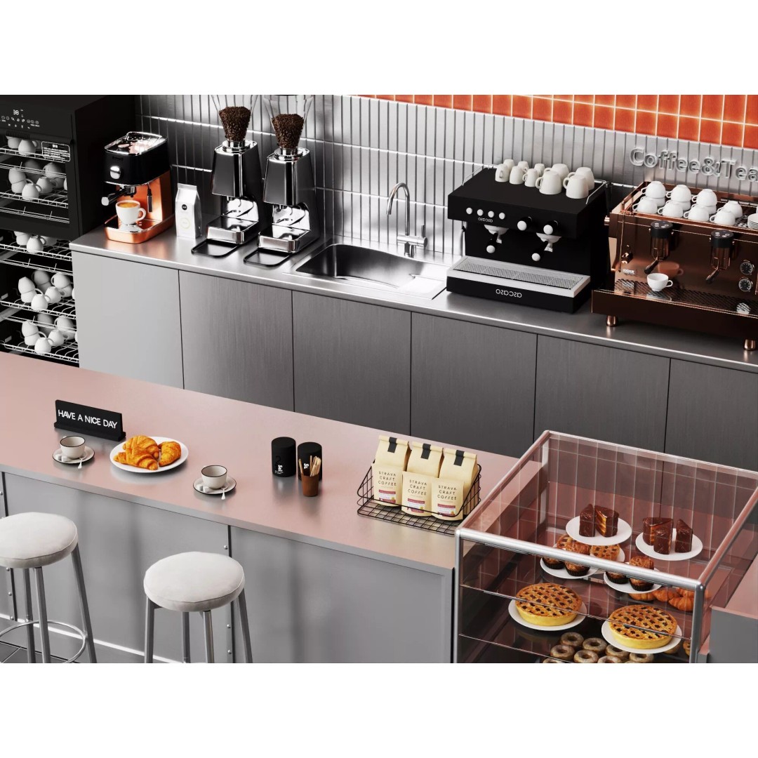 Coffee Shop Counter 3D Model – Modern Stainless Steel Interior Asset - View 9