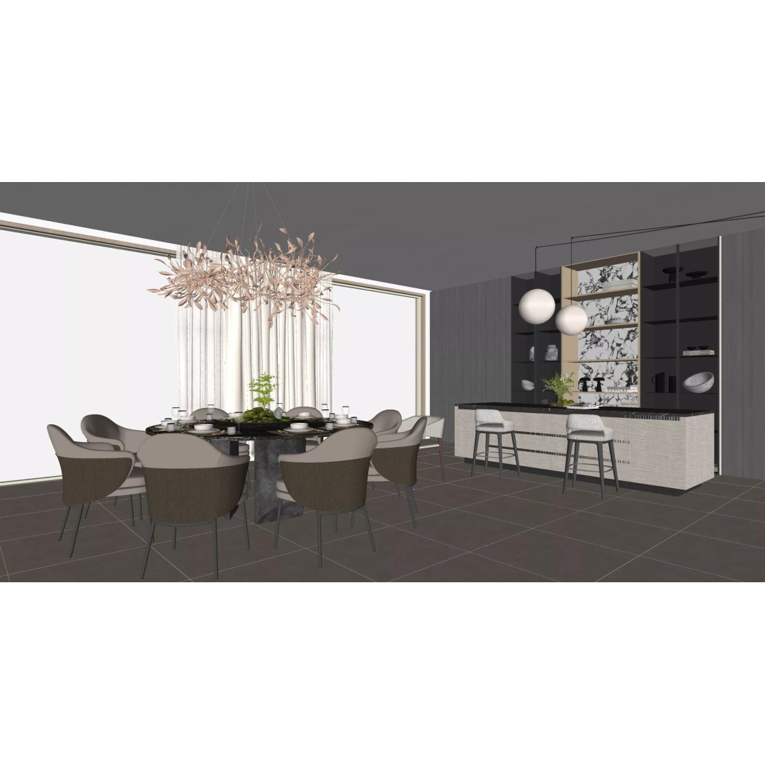 Italian-Style Living and Dining Room 3D Model – PBR Textures, FBX, OBJ