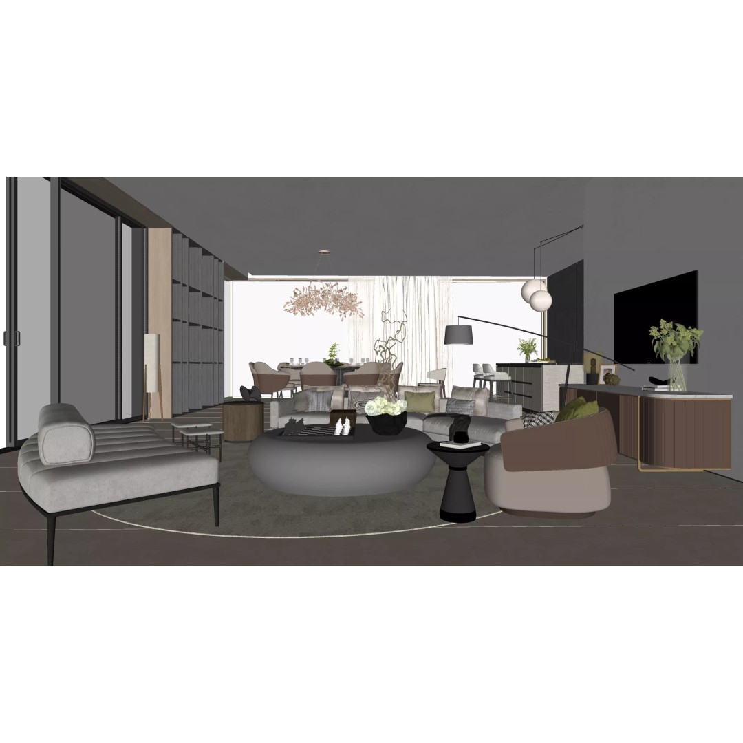 Italian-Style Living and Dining Room 3D Model – PBR Textures, FBX, OBJ - View 7