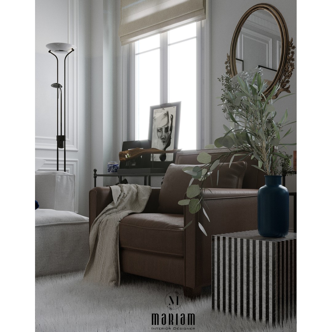 Industrial Living Interior Scene 3D Model – Kitchen, Staircase, FBX, Corona