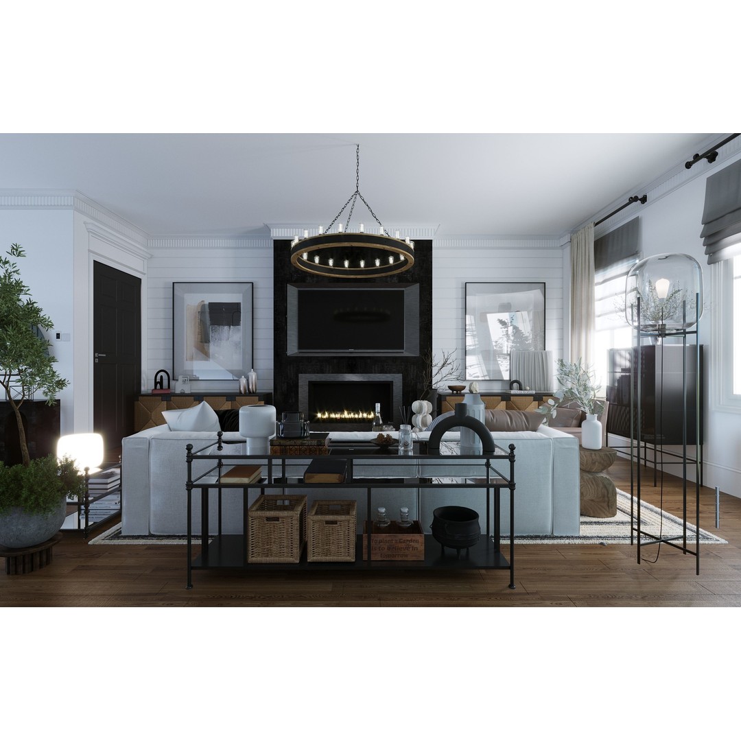 Industrial Living Interior Scene 3D Model – Kitchen, Staircase, FBX, Corona - View 3