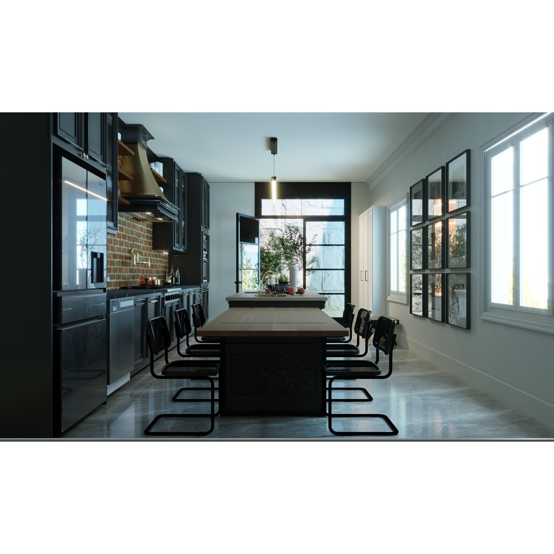 Industrial Living Interior Scene 3D Model – Kitchen, Staircase, FBX, Corona - View 5
