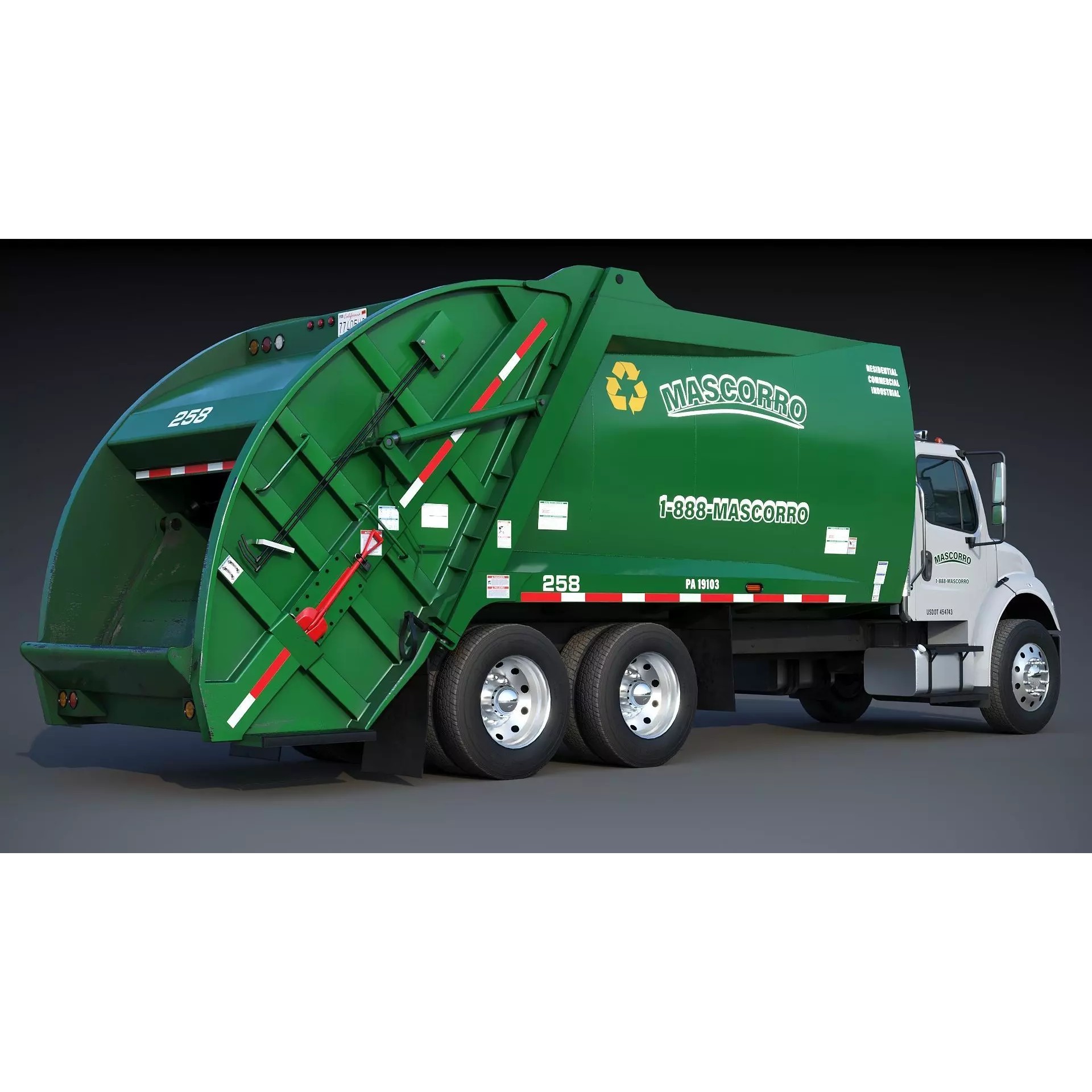 Freightliner M2 106 Garbage Truck - Low-Poly Game-Ready 3D Model - View 28