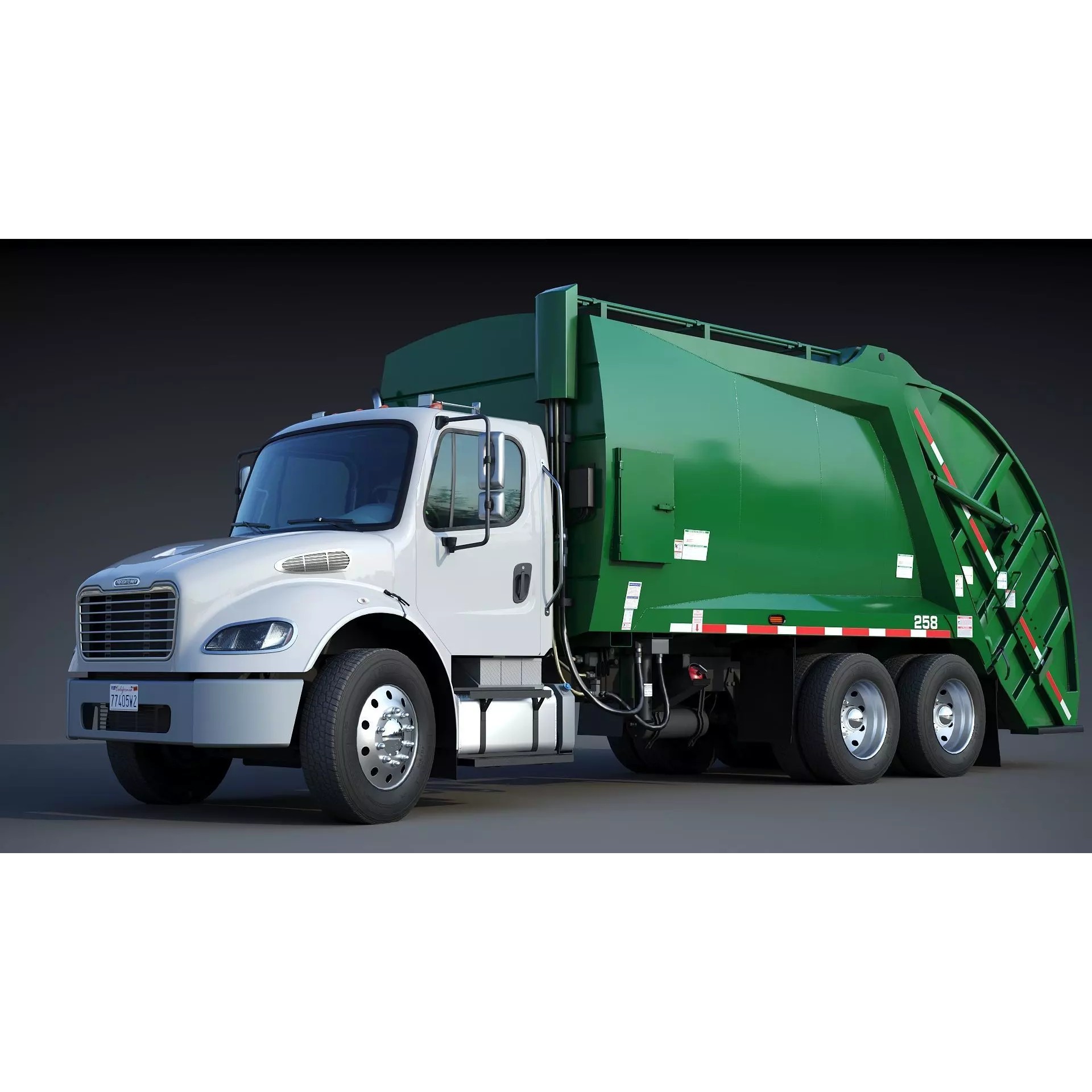 Freightliner M2 106 Garbage Truck - Low-Poly Game-Ready 3D Model - View 3