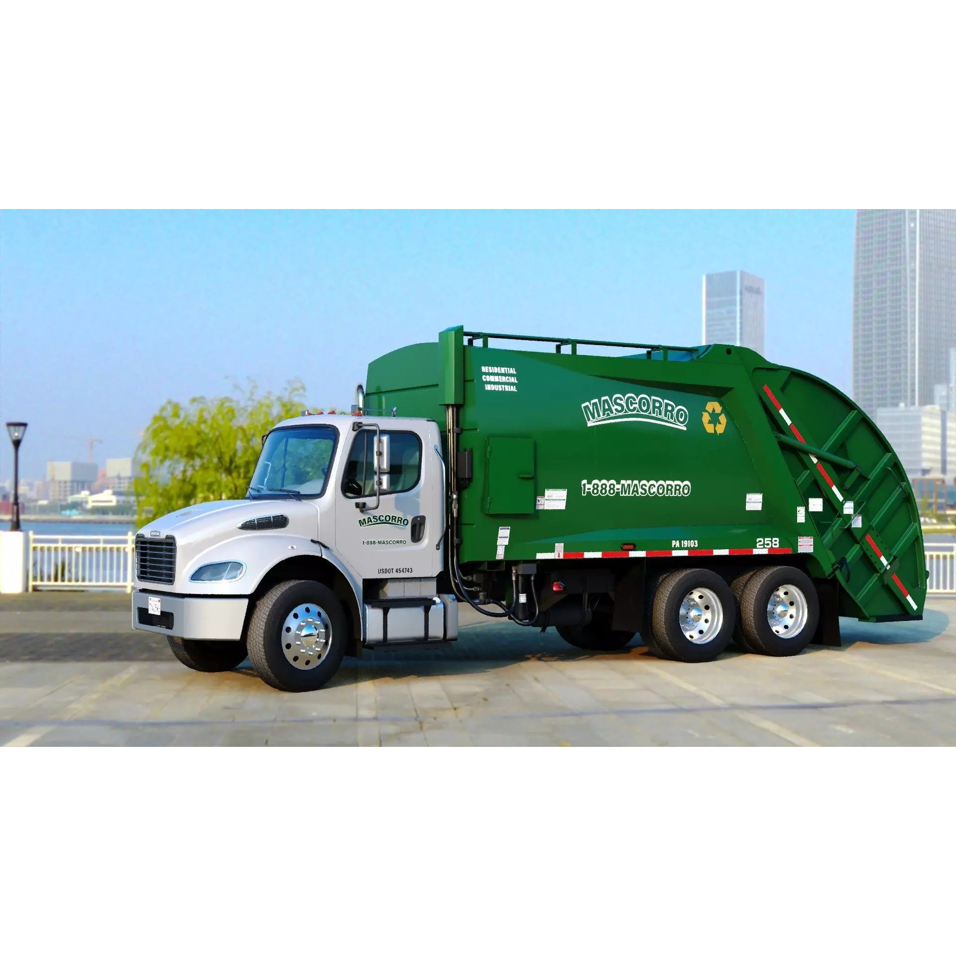 Freightliner M2 106 Garbage Truck - Low-Poly Game-Ready 3D Model - View 30