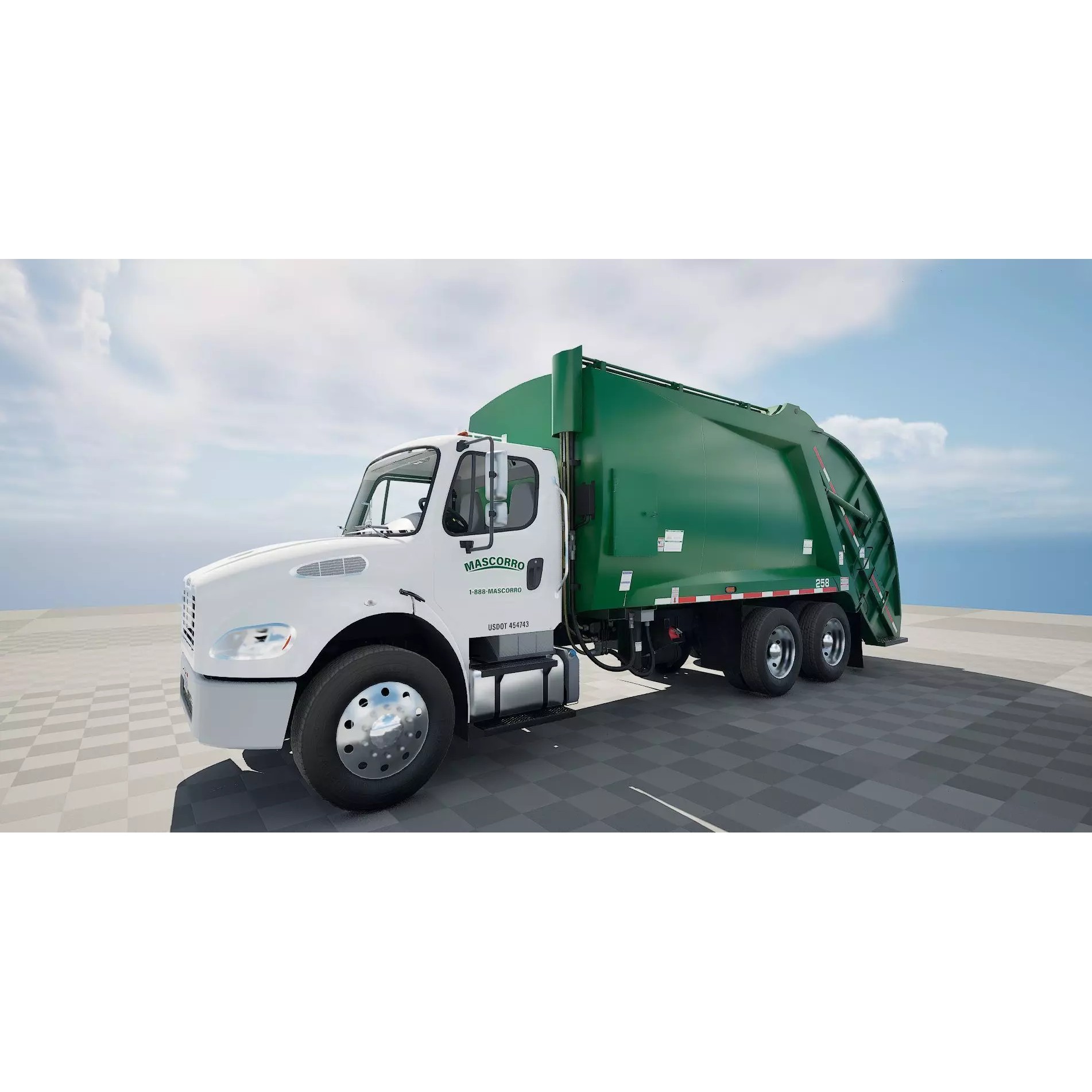 Freightliner M2 106 Garbage Truck - Low-Poly Game-Ready 3D Model - View 37