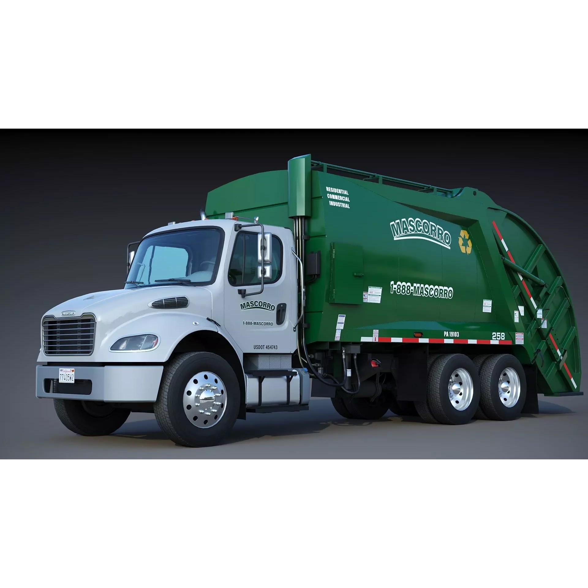 Freightliner M2 106 Garbage Truck - Low-Poly Game-Ready 3D Model - View 4