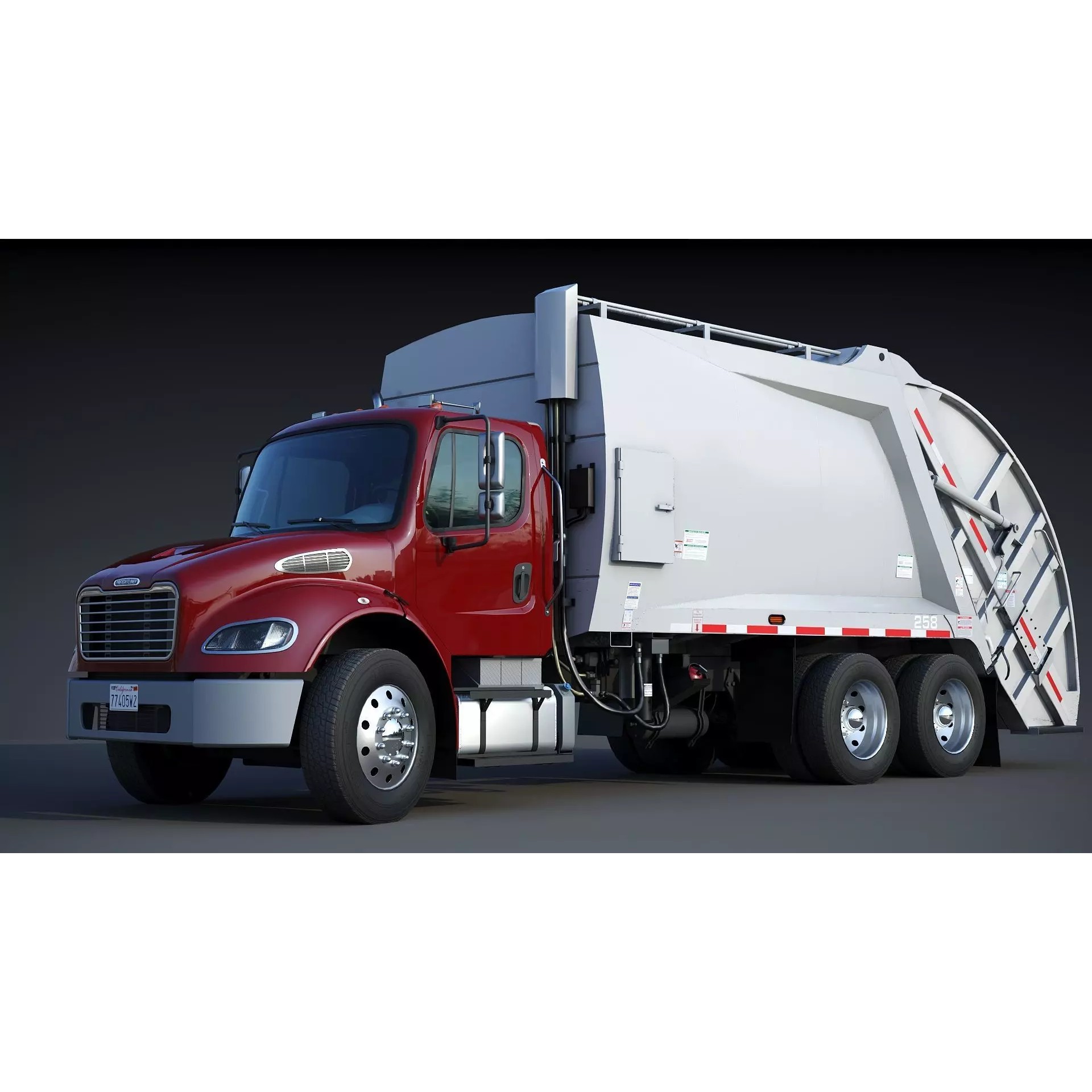 Freightliner M2 106 Garbage Truck - Low-Poly Game-Ready 3D Model - View 6