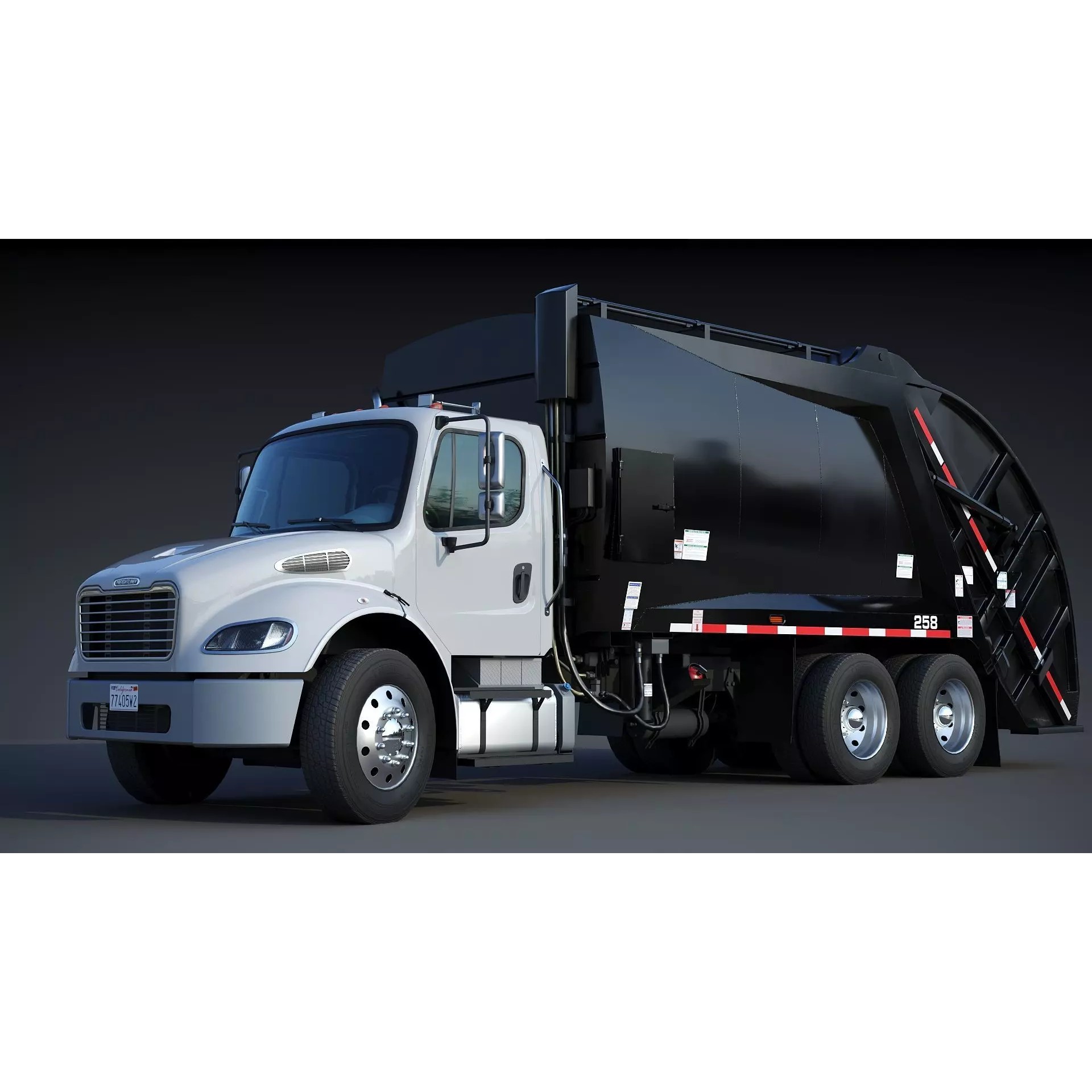 Freightliner M2 106 Garbage Truck - Low-Poly Game-Ready 3D Model - View 7