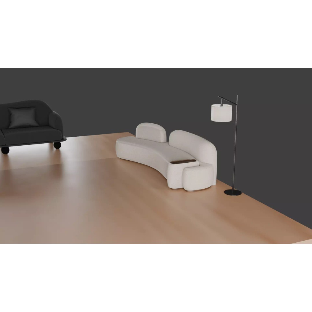 Luxury Sofa Set 3D Model – Modern Curved Fabric & Leather Furniture - View 10