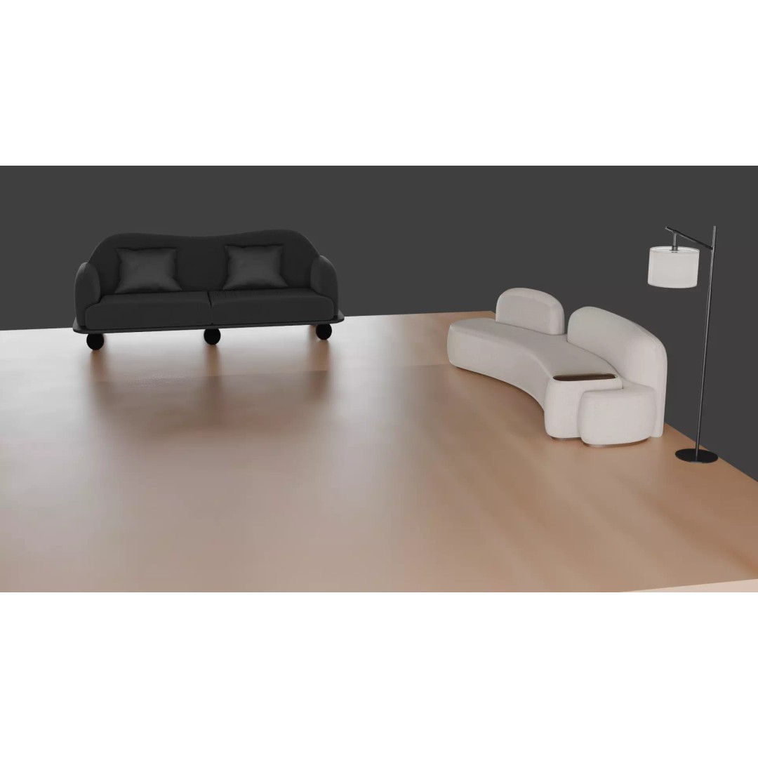 Luxury Sofa Set 3D Model – Modern Curved Fabric & Leather Furniture - View 11