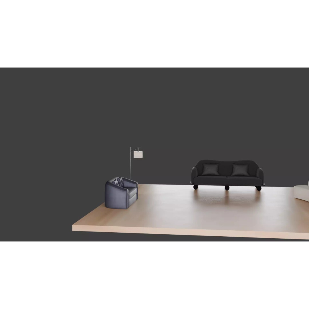 Luxury Sofa Set 3D Model – Modern Curved Fabric & Leather Furniture - View 29