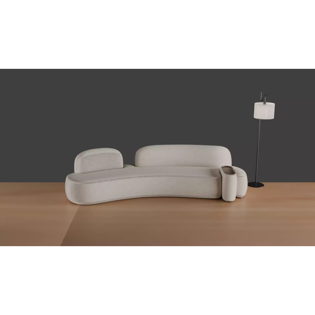 Luxury Sofa Set 3D Model – Modern Curved Fabric & Leather Furniture - View 3