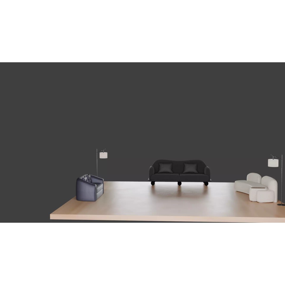 Luxury Sofa Set 3D Model – Modern Curved Fabric & Leather Furniture - View 30