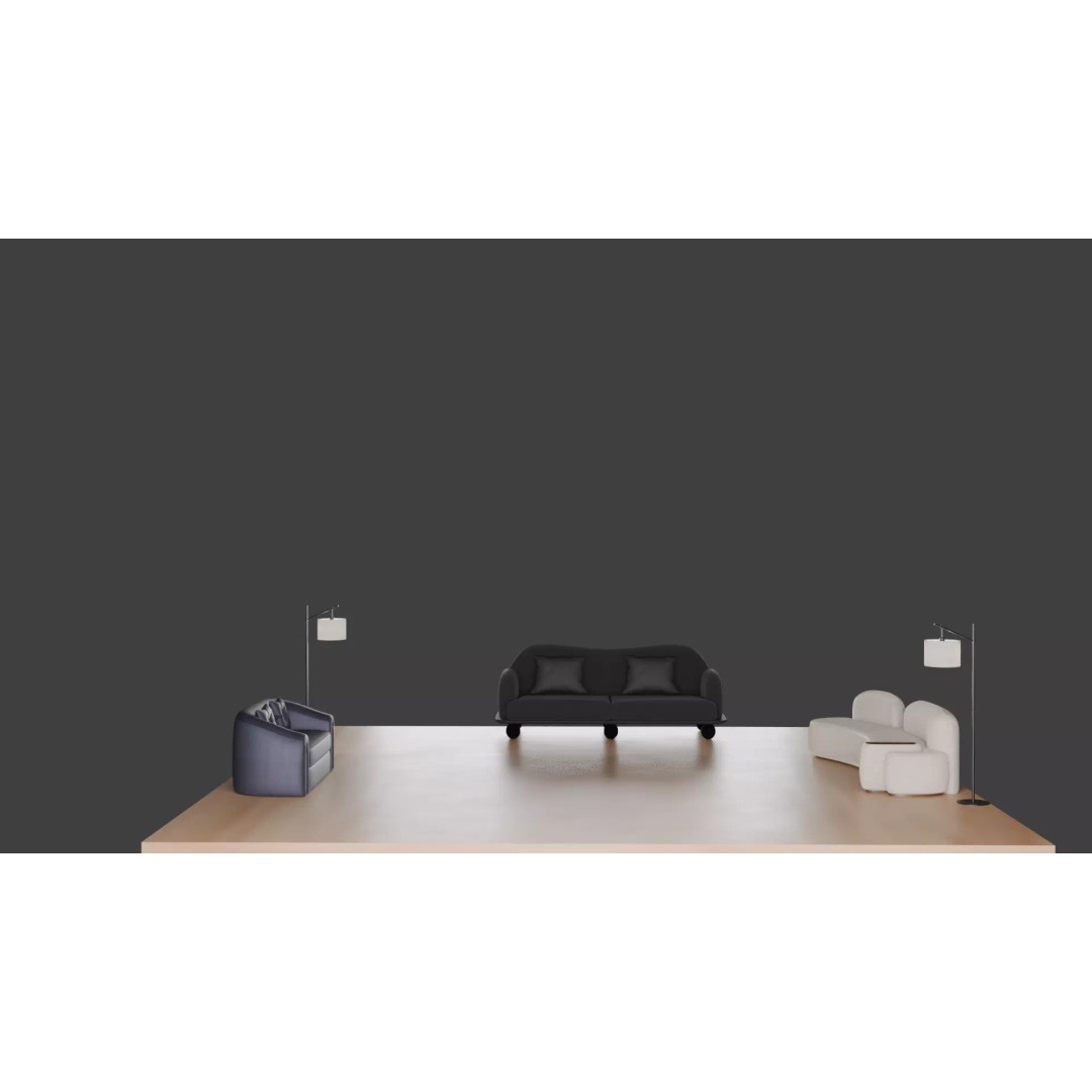 Luxury Sofa Set 3D Model – Modern Curved Fabric & Leather Furniture - View 31