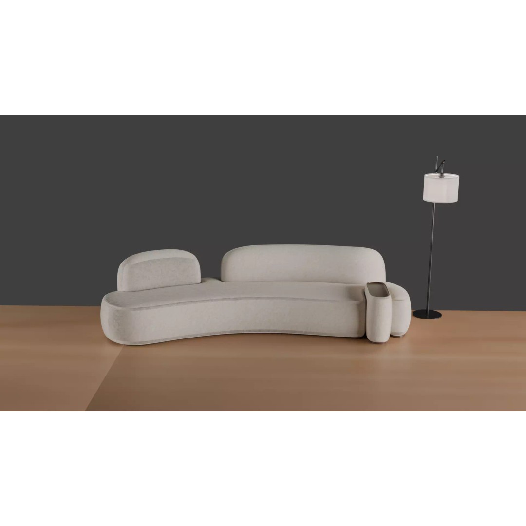 Luxury Sofa Set 3D Model – Modern Curved Fabric & Leather Furniture - View 4