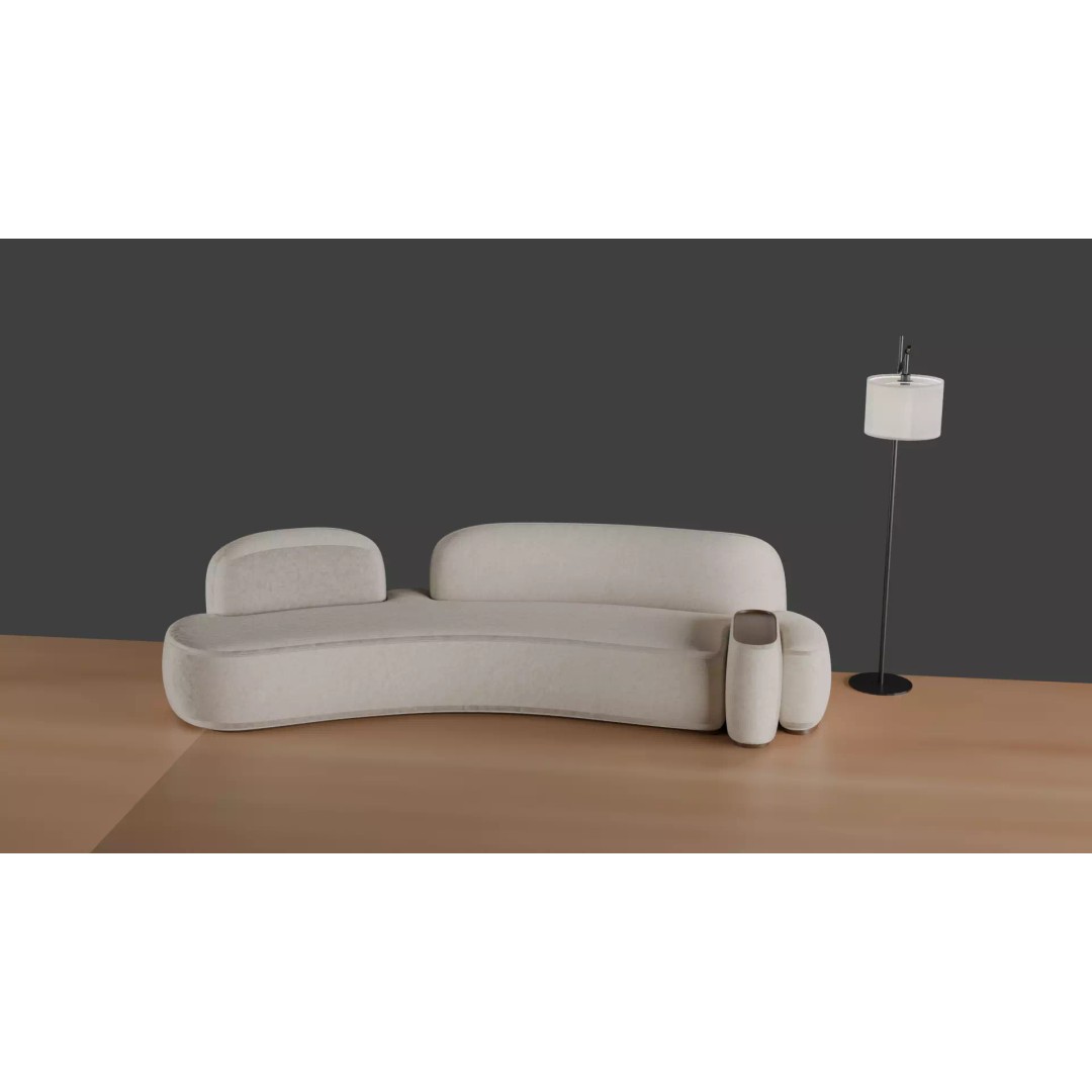 Luxury Sofa Set 3D Model – Modern Curved Fabric & Leather Furniture - View 5