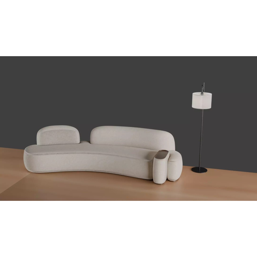Luxury Sofa Set 3D Model – Modern Curved Fabric & Leather Furniture - View 6
