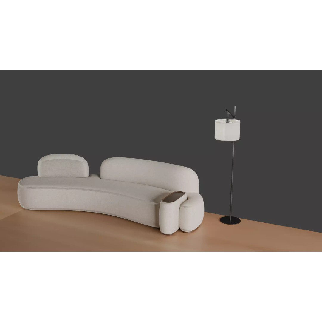 Luxury Sofa Set 3D Model – Modern Curved Fabric & Leather Furniture - View 7