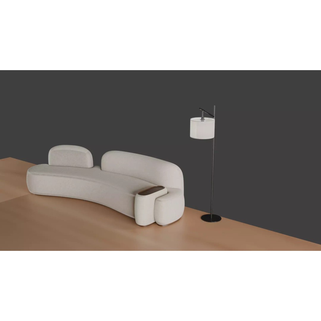 Luxury Sofa Set 3D Model – Modern Curved Fabric & Leather Furniture - View 8
