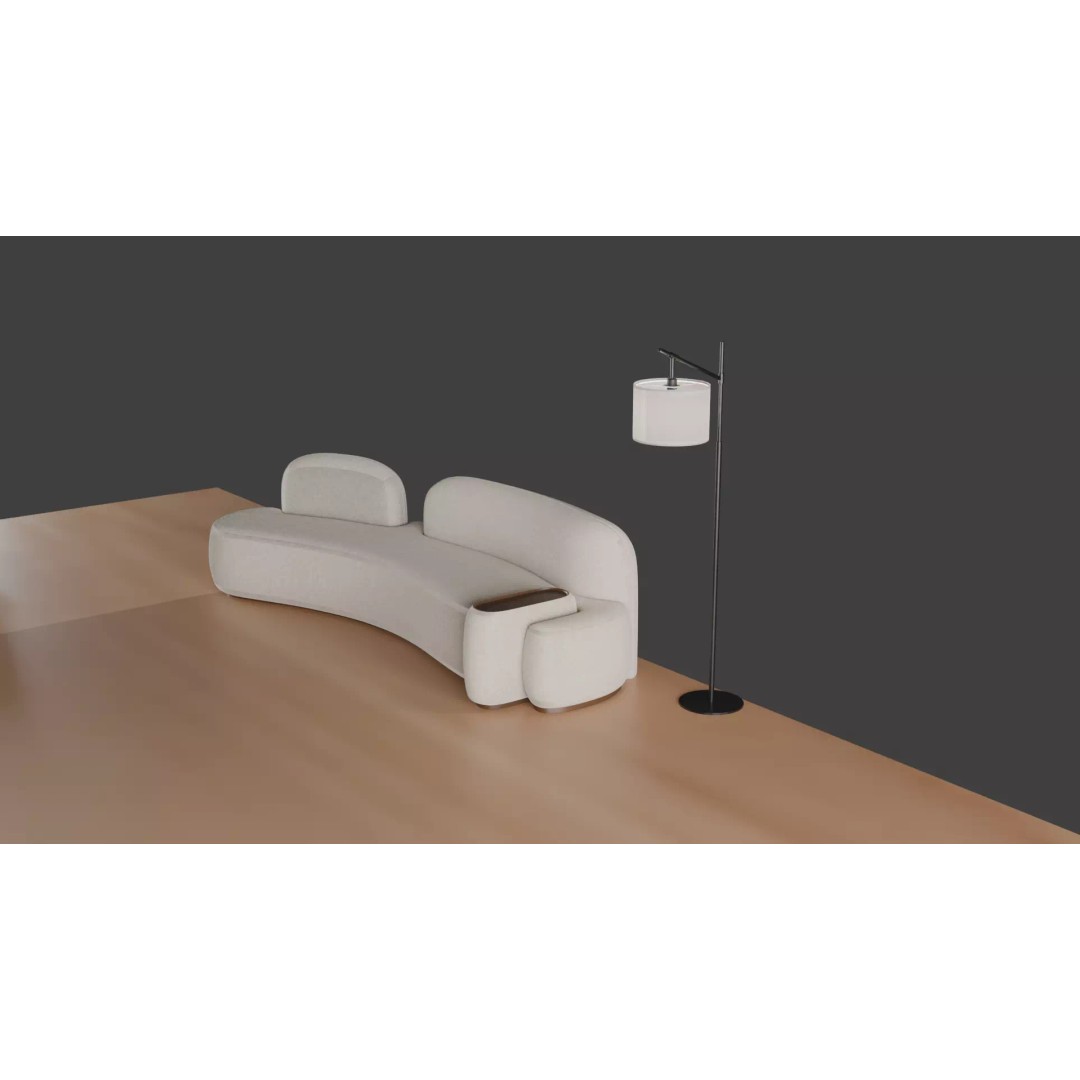 Luxury Sofa Set 3D Model – Modern Curved Fabric & Leather Furniture - View 9
