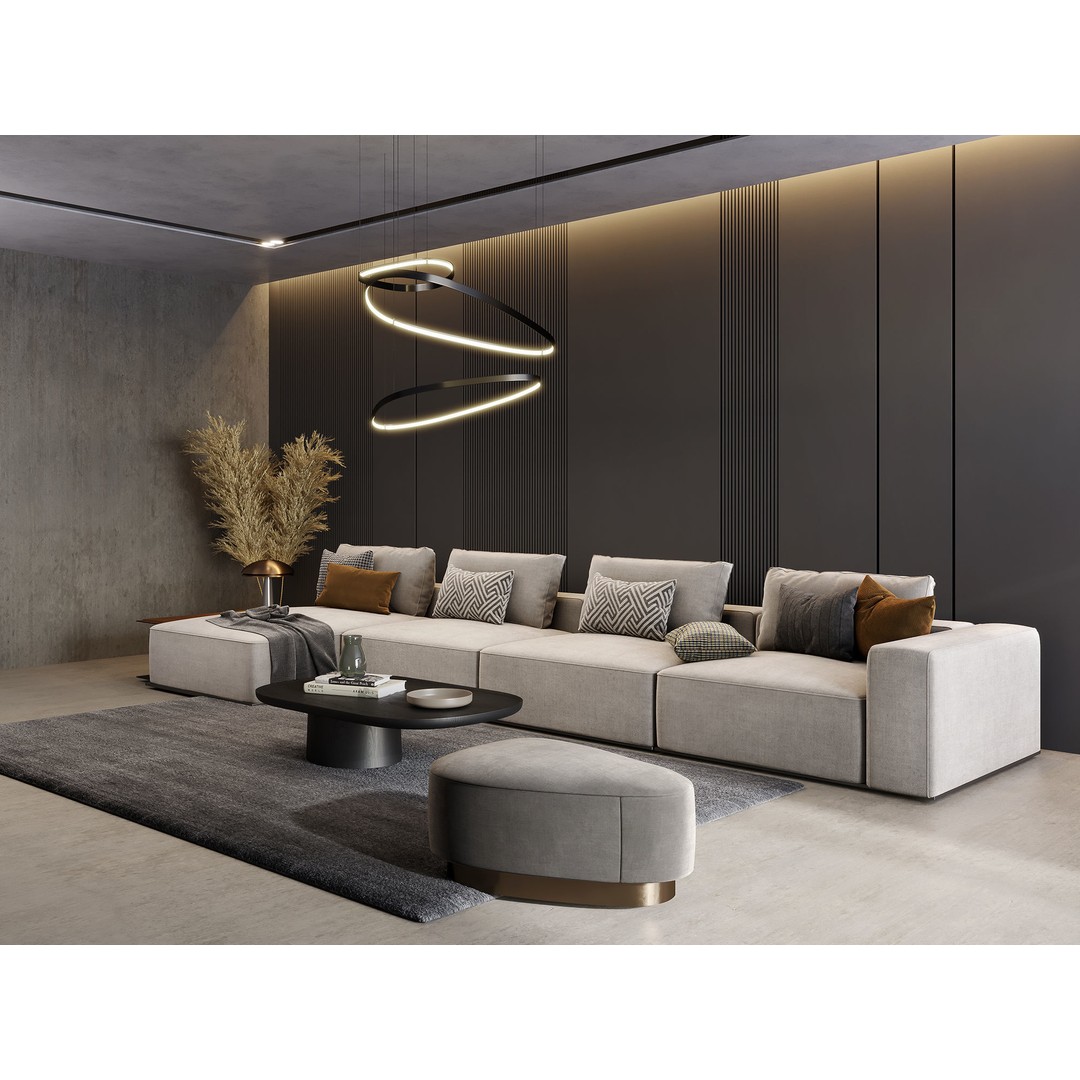 Interior Living Room Scene 3D Model – Modern Luxury Design, FBX, OBJ - View 3