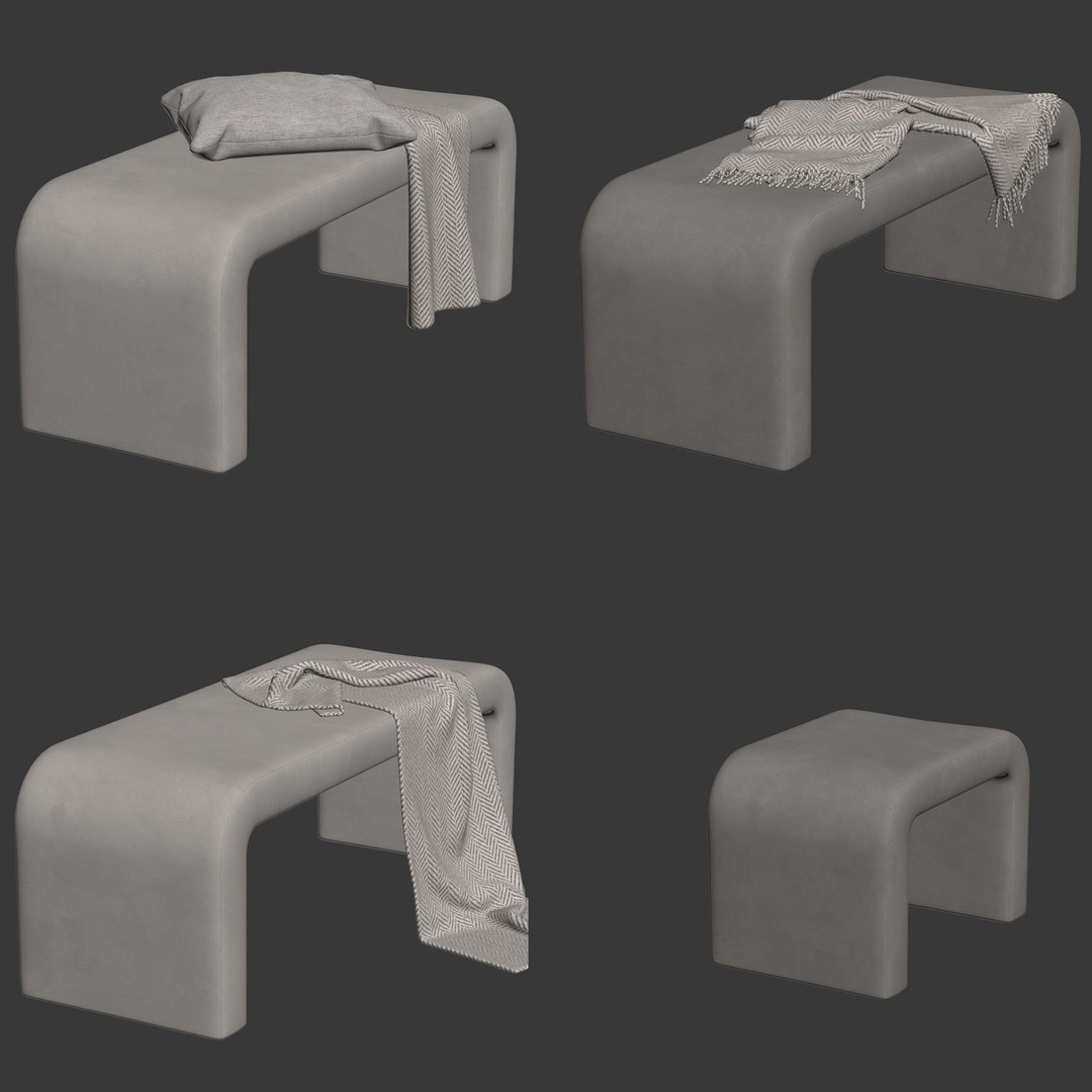 Waterfall Bench 3D Model – Modern Scandinavian Design, FBX - View 8