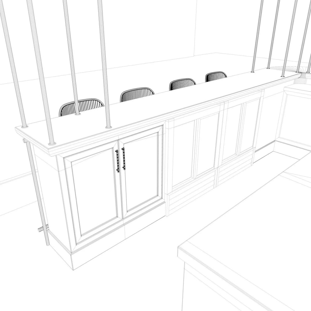 Golden Frame Wooden Bar 3D Model – Modern Luxury Interior, FBX