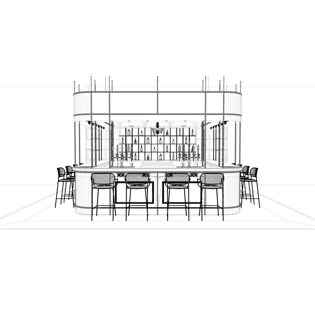 Golden Frame Wooden Bar 3D Model – Modern Luxury Interior, FBX - View 12