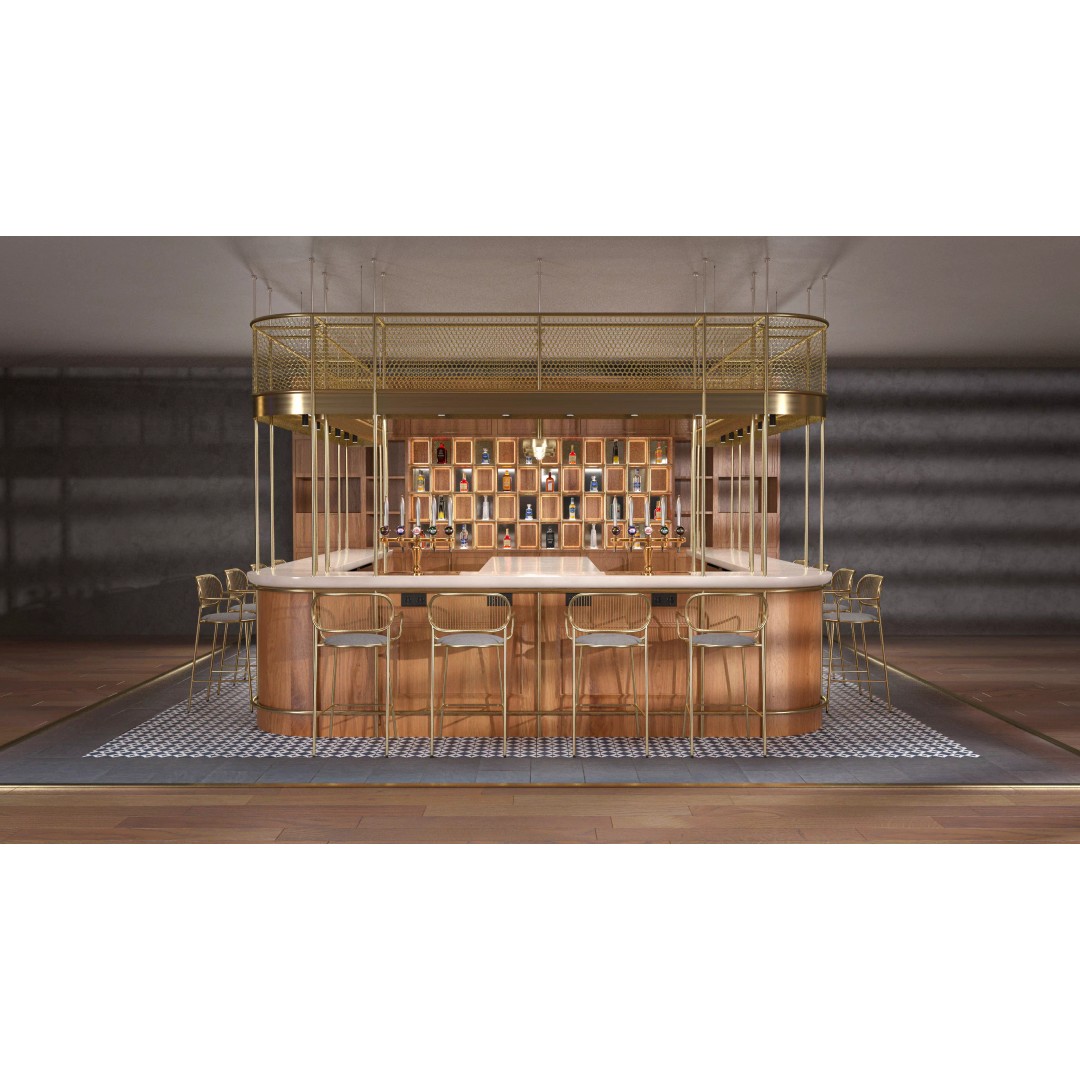 Golden Frame Wooden Bar 3D Model – Modern Luxury Interior, FBX - View 2