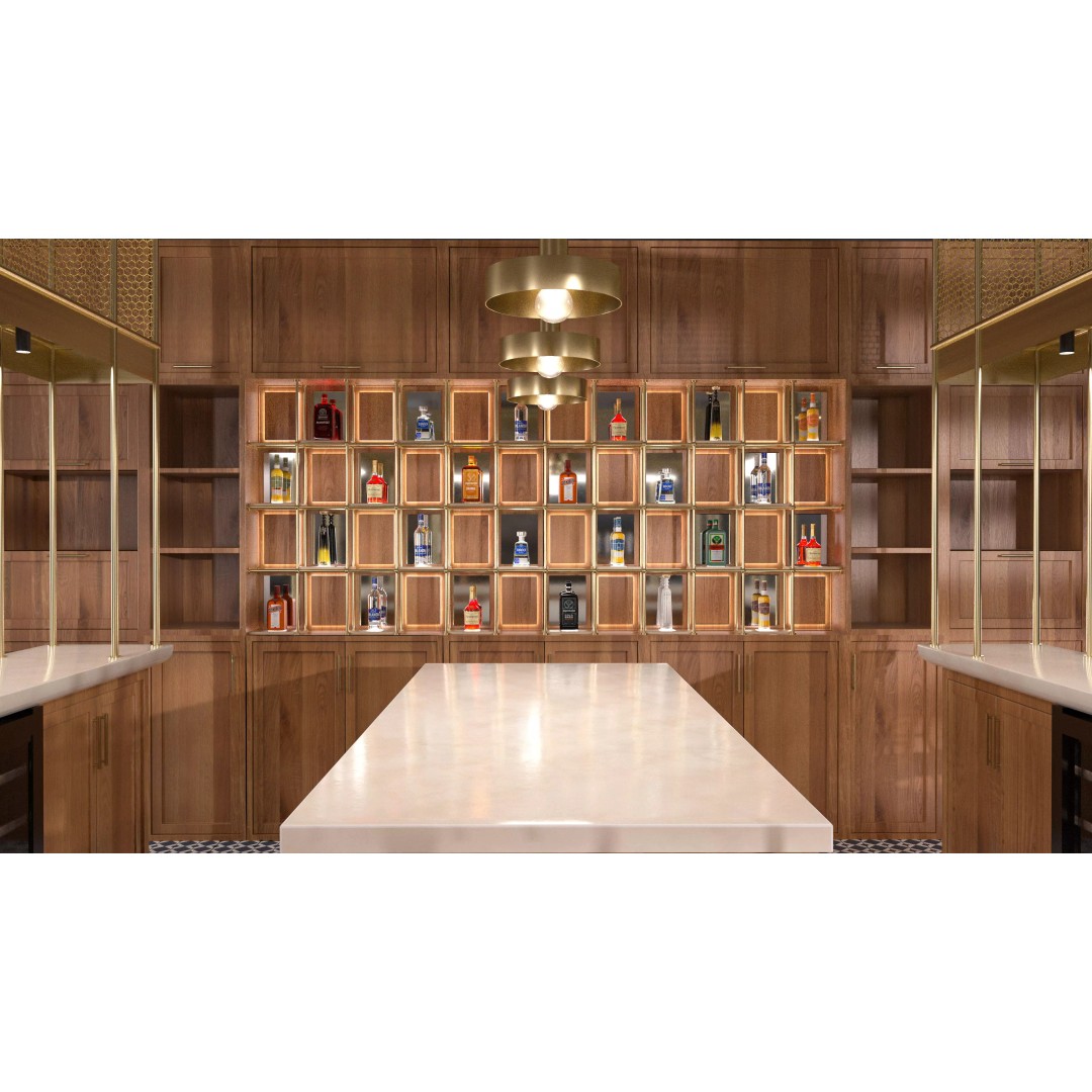 Golden Frame Wooden Bar 3D Model – Modern Luxury Interior, FBX - View 3