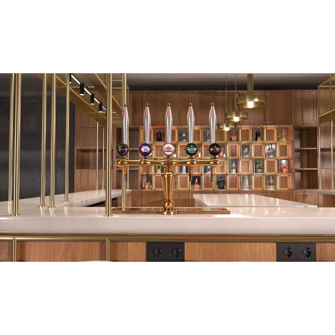 Golden Frame Wooden Bar 3D Model – Modern Luxury Interior, FBX - View 4
