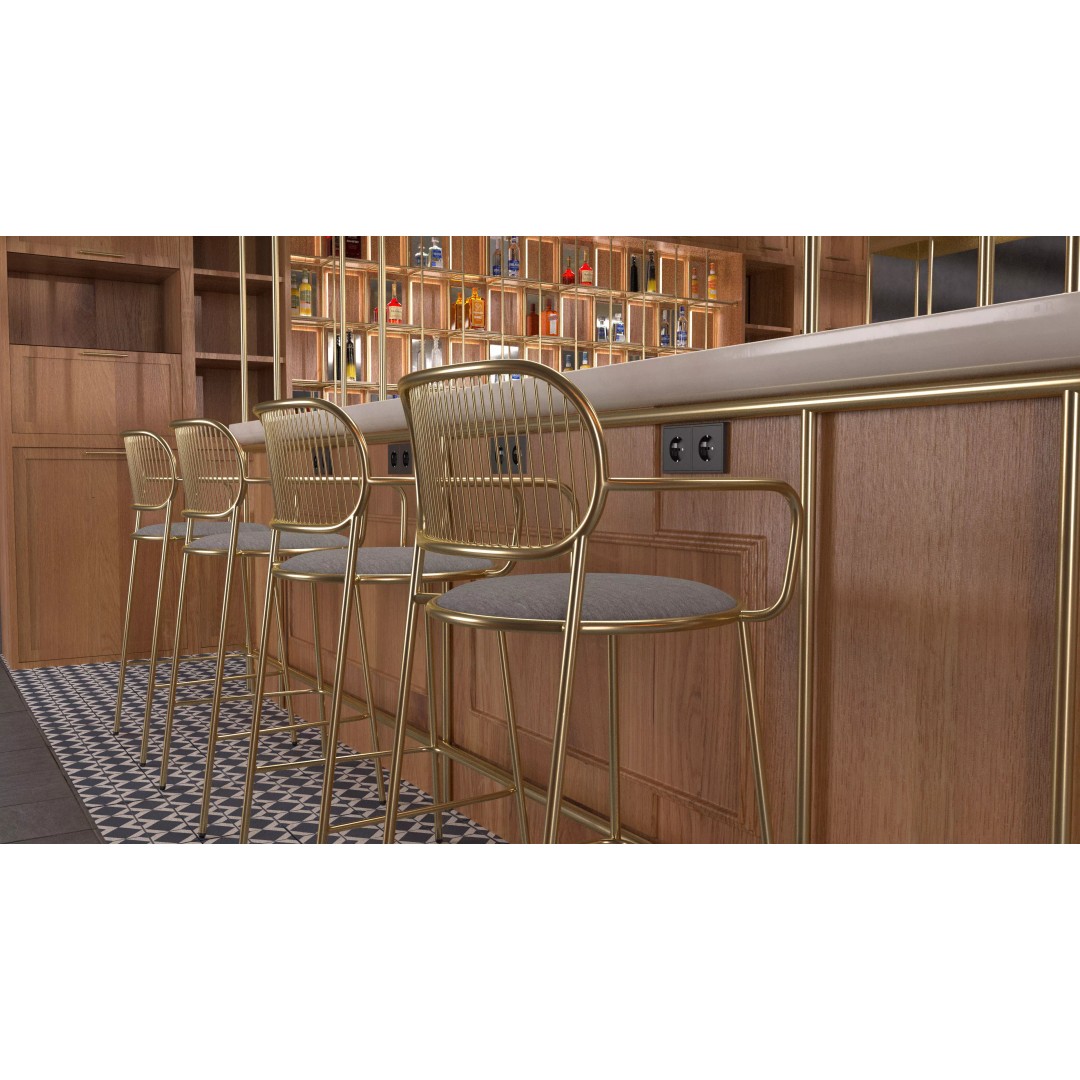 Golden Frame Wooden Bar 3D Model – Modern Luxury Interior, FBX - View 5