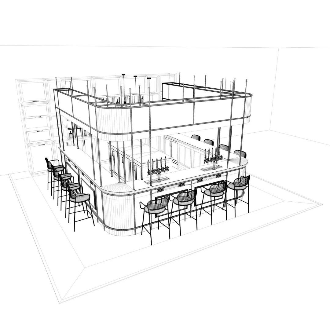 Golden Frame Wooden Bar 3D Model – Modern Luxury Interior, FBX - View 8