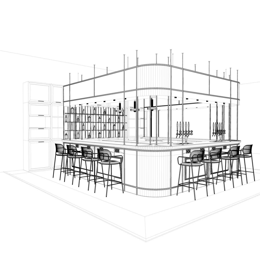 Golden Frame Wooden Bar 3D Model – Modern Luxury Interior, FBX - View 9