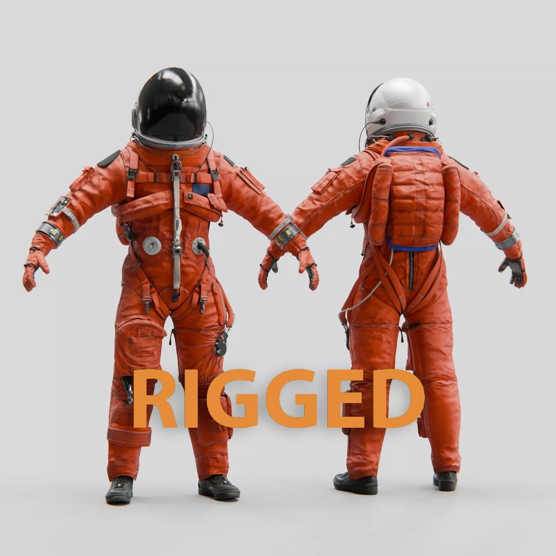 Orange ACES Spacesuit - Low-Poly Game-Ready 3D Model - View 2