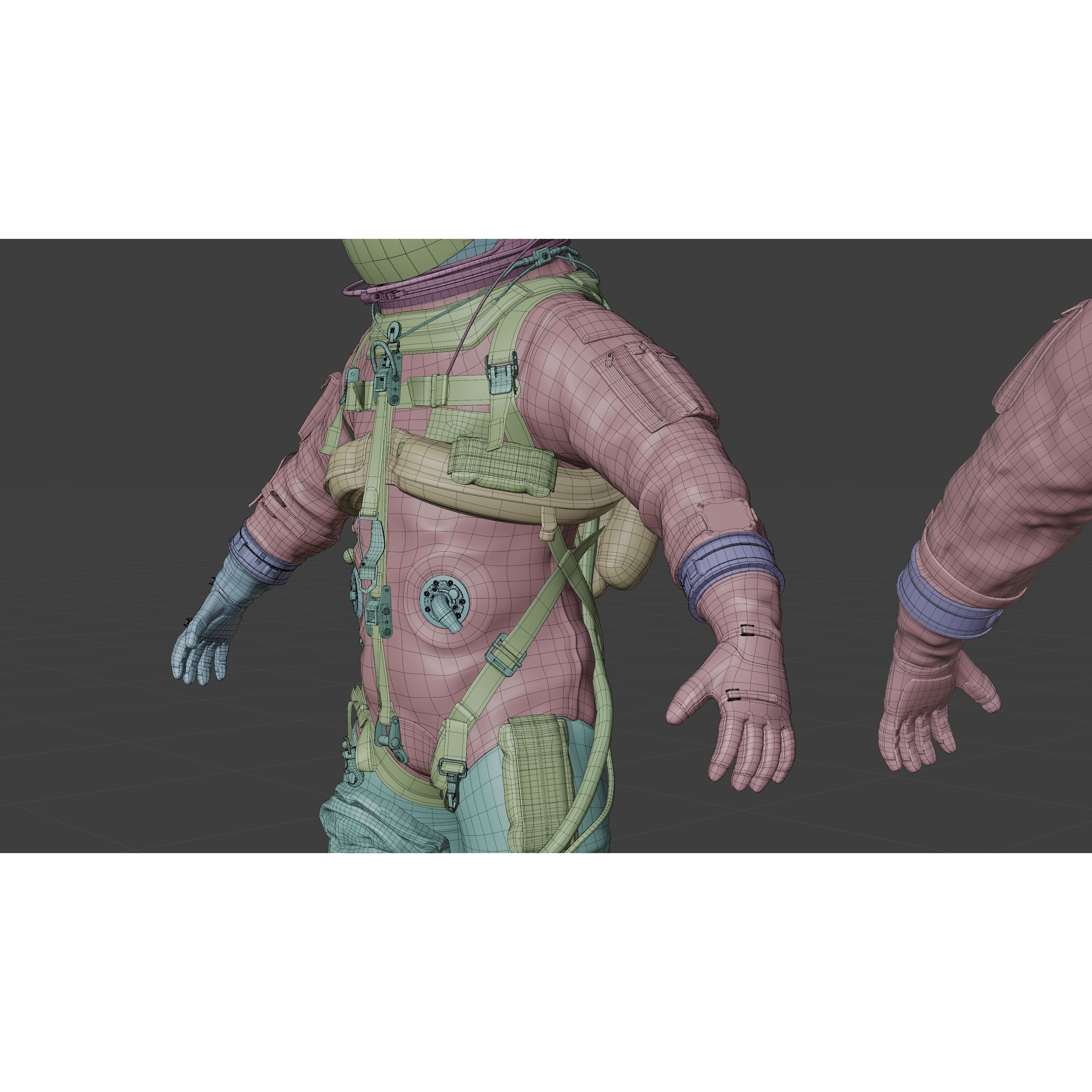 Orange ACES Spacesuit - Low-Poly Game-Ready 3D Model - View 22