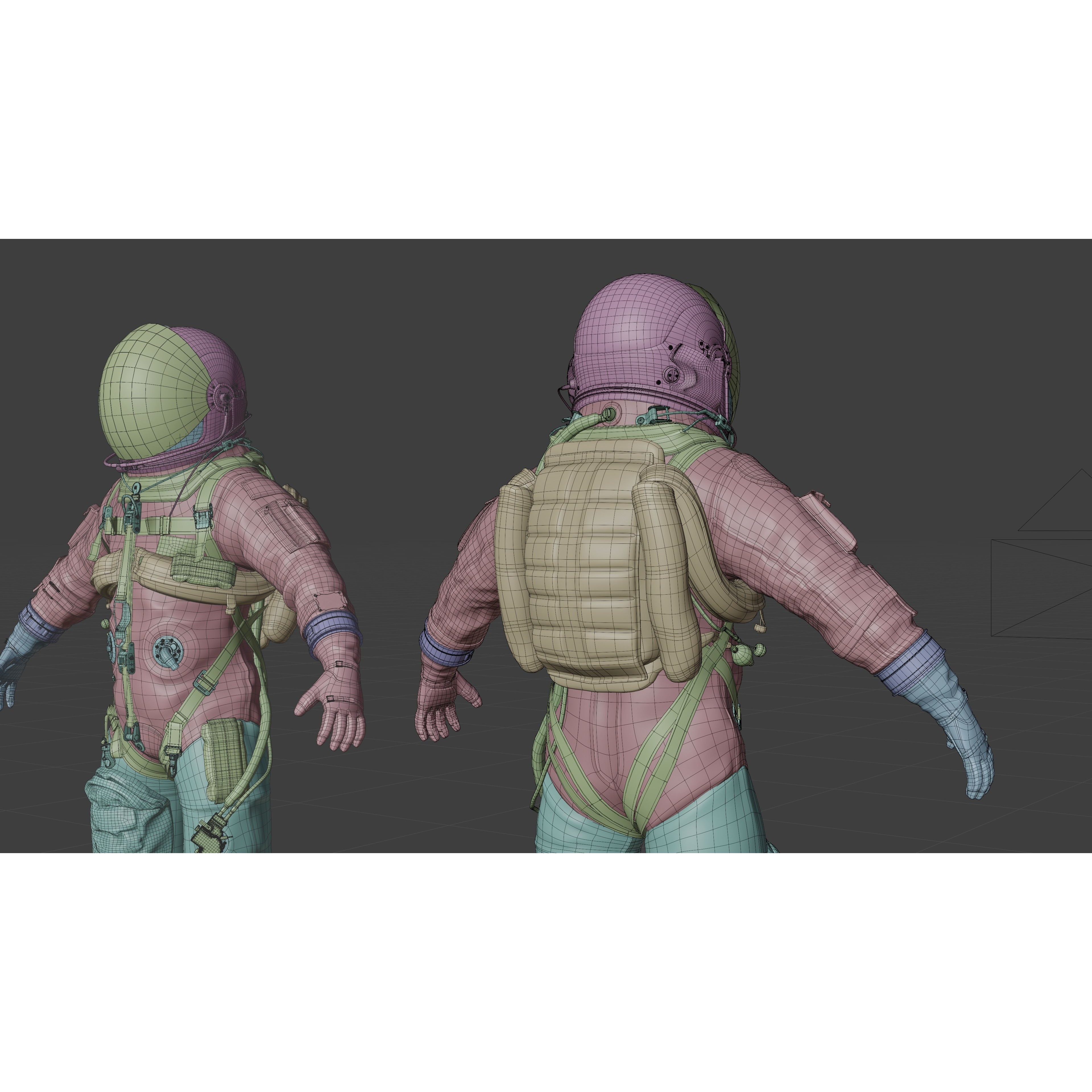Orange ACES Spacesuit - Low-Poly Game-Ready 3D Model - View 23
