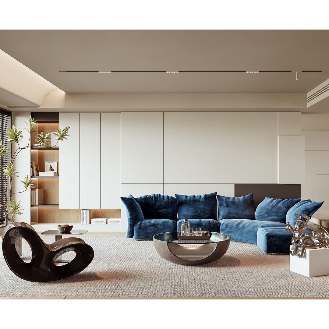 Modern Living Room 3D Model – Luxurious Interior Scene with Textures