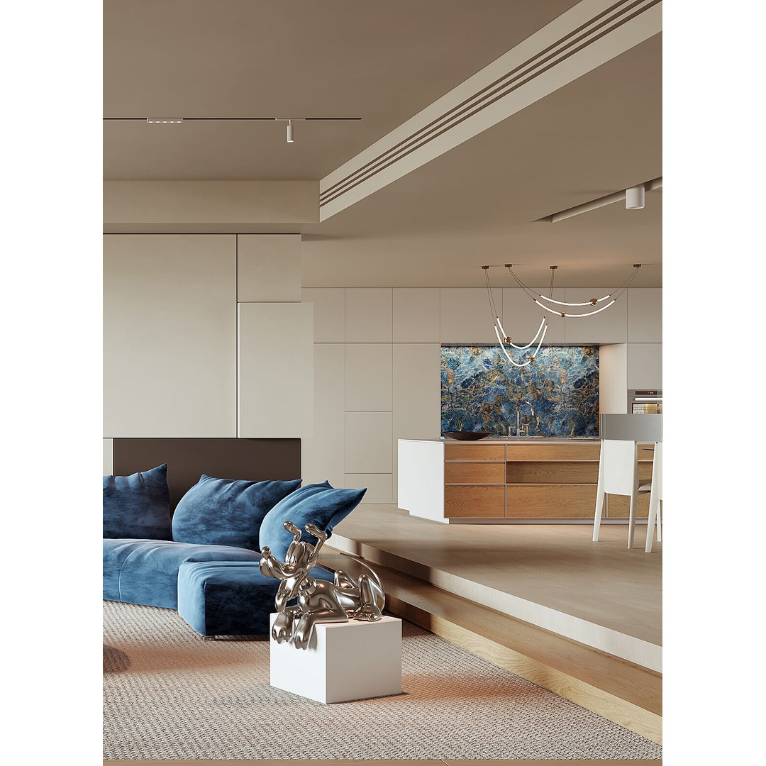 Modern Living Room 3D Model – Luxurious Interior Scene with Textures - View 3