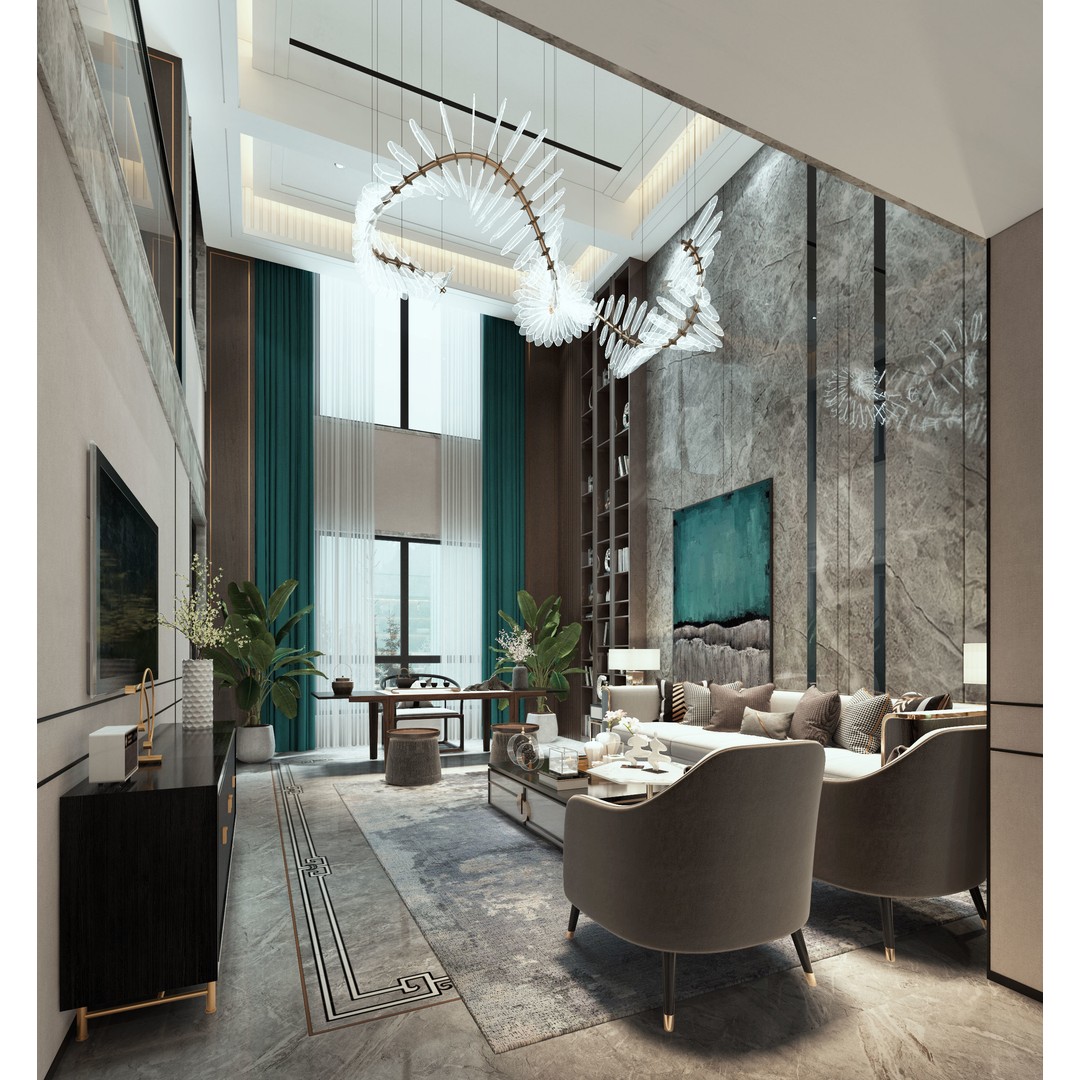 Modern Apartment Interior 3D Model – Complete Living Room Set, FBX