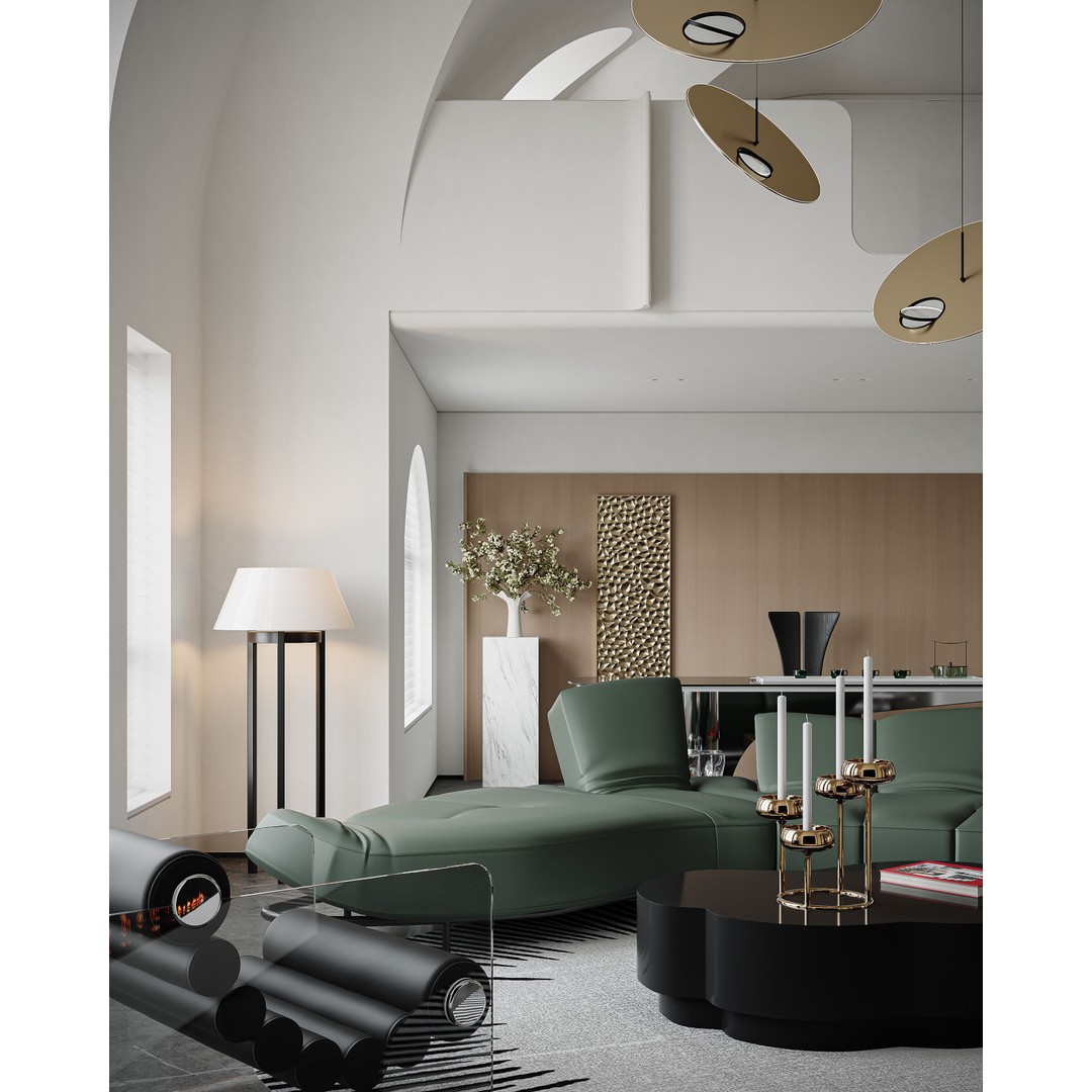 Modern Living Room 3D Model – Luxurious Interior Scene, FBX - View 11
