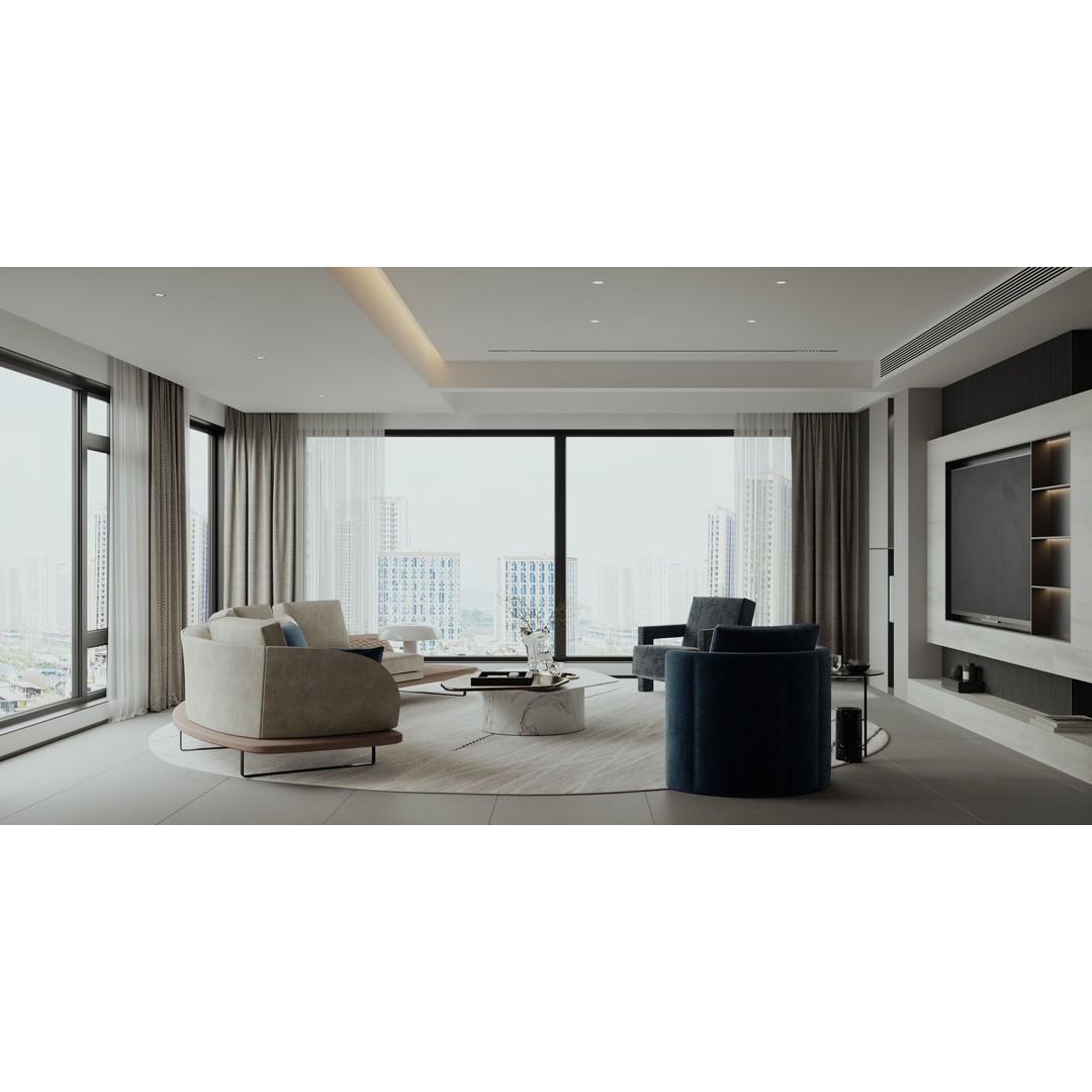 Modern Living Room 3D Model – Luxurious Interior Scene, FBX & OBJ
